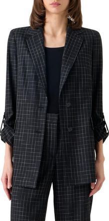 Akris Broken Check Twill Blazer in Black-Cream at Nordstrom, Size 12