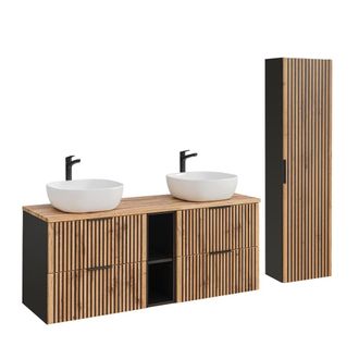 Petits Meubles Set mueble lavabo 2 nichos y columna estratificado marr&oacute;n negro
