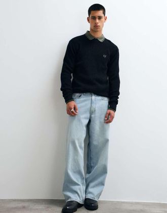 Fred Perry maglione a punto waffle nero