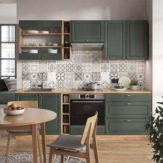 Vicco Mueble De Cocina Fame-line, Green-gold Country/gold Power Roble, 235 Cm Sin Encimera