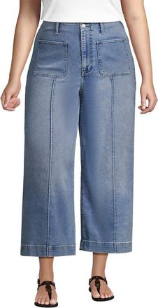 Lands End Plus Size Recover Denim High Rise Patch Pocket Extra Wide Leg Crop Jeans in Lake Blue Wash at Nordstrom, Size 16W