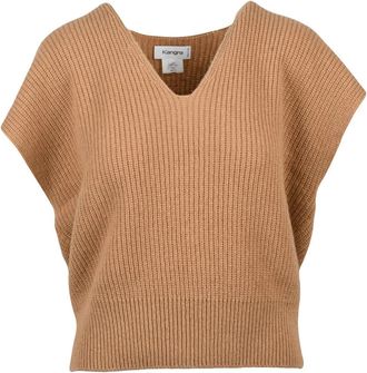 KANGRA Beige Ribbed Merino Wool Knit Vest