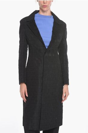 Bottega Veneta Silk Gazarre Single-breasted Coat in Basket-weave Motif size 38
