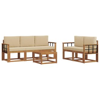 vidaXL Conjunto De Sof&aacute;s De Exterior Con Coj&iacute;n 6 Pcs Natural Y Beige Vidaxl