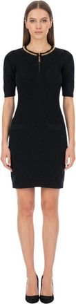 Elisabetta Franchi Black Textured Round Neck Dress
