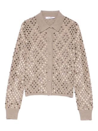 Max Mara embellished collared cardigan - women - Virgin Wool - M - Brown