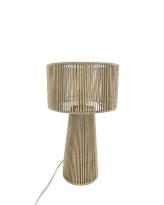 Deco Wood L&aacute;mpara de mesa de papel y tela de color natural de 24cm