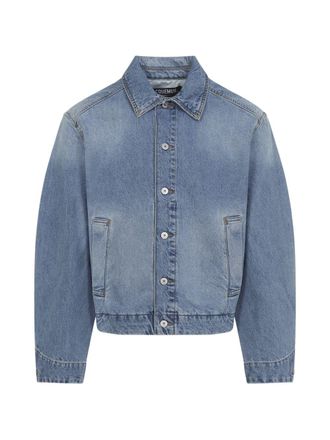 Jacquemus Cropped Denim Jacket With Pointed Collar And Button-Up Front