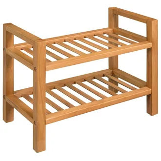 vidaXL Shoe Rack with 2 Shelves Solid Oak Wood 19.5x10.6x15.7, 244208