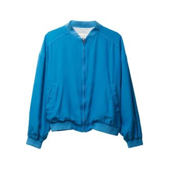 Versace Silk Poplin Zip Blouson - female - Versace - Light Jackets - Blue - XS - Jackets