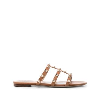 Valentino Garavani Sliders, female, Brown, Size: 7 1/2 US Rockstud Flat Slide Sandal