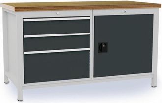 OEM Banco De Trabajo L1500xf750xh859mm Haya Multiplex Gris Claro Gris 3 Cajones, 1 Puerta