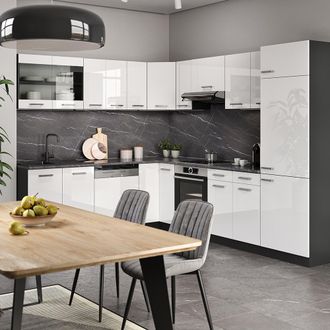 Vicco Cocina Esquinera R-line, Blanco Brillo/antracita, 227 X 287 Cm Sin Encimera