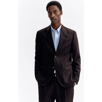 H&M Regular-fit linen-blend jacket in Dark Brown at Nordstrom, Size 34