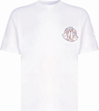 Moncler Mens Printed Archive Logo T-Shirt White - Size: 42