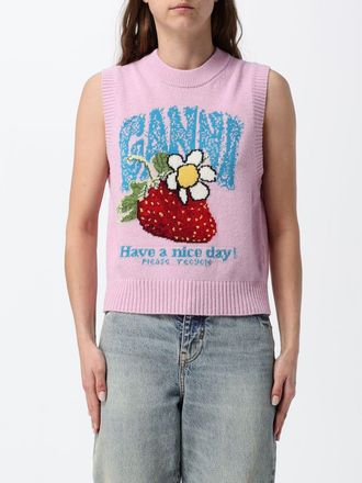 Ganni Gilet in maglia slim fit in misto lana riciclata con logo jacquard