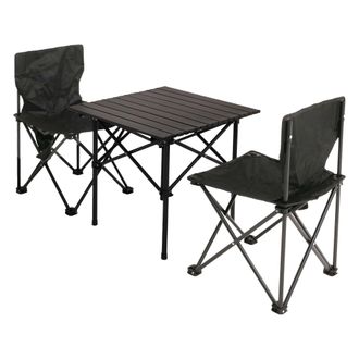 Hhg Hhg - Nunca Usado] Set De Camping 428, Mesa 2x Silla Plegable Silla De Pescador Plegable, Metal, Negro