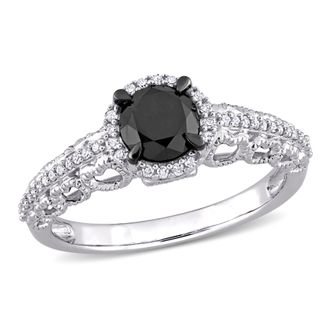 Mimi & Max 1 1/7ct TW Black White Diamond Engagement Ring 10k White Gold
