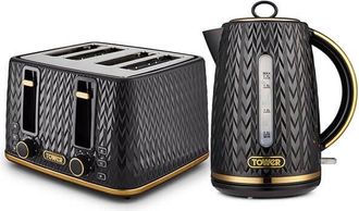 Tower Empire Kettle and 4 Slice Toaster Set Black - Tower