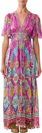 Camilla Shaped Waistband Dress With Flutter Sleeves In Concsult