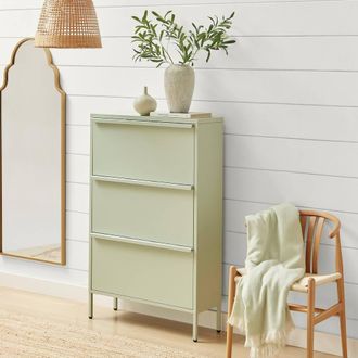Furniturebox Eira Metal Storage Shoe Cabinet in Green