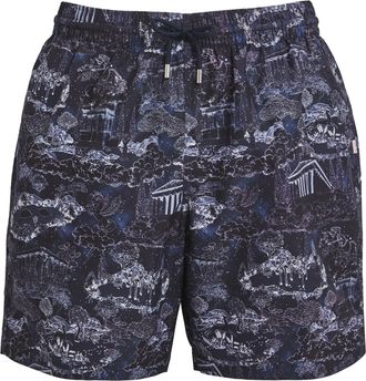 Derek Rose Maui Navy Blue & White Print Swim Trunks Size XL