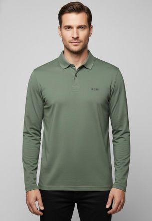 Boss Green by Hugo Boss Langarm-Poloshirt BOSS GREEN Pirol, Herren, Gr. 3XL, open gr&uuml;n358, Jersey, Obermaterial: 100% Baumwolle, unifarben, regular fit normal, abgesteppte Ka