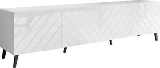 Mirjan24 Mobilier1 - Mueble Tv Charlotte 145, Blanco + Blanco Brillante, N&uacute;mero De Puertas: 0, N&uacute;mero De Cajones: 0, 200x52x42cm