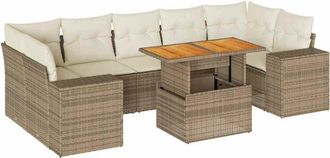vidaXL Set De Sof&aacute;s De Jard&iacute;n Y Cojines 8 Piezas Rat&aacute;n Sint&eacute;tico Beige Vidaxl