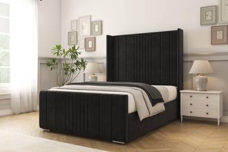 Comfort Beds Grace Plush Bed Frame With Mattress-50 Upholstered Wingback in Black | Size: Single