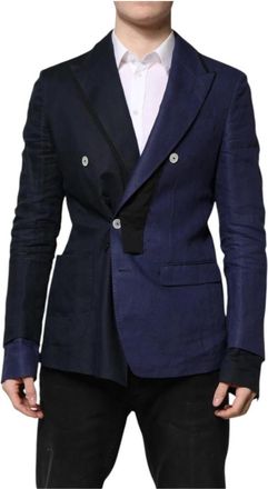 Dolce & Gabbana Navy Blauwe Linnen Blazer - Heren - Blazers - Blauw - L - Linnen - Jassen