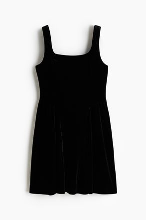 H&M &Auml;rmelloses Velourskleid - Schwarz