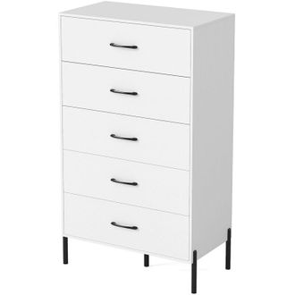Costway 5-Drawer Dresser Modern Tall Chest of Drawers with Metal Legs-White