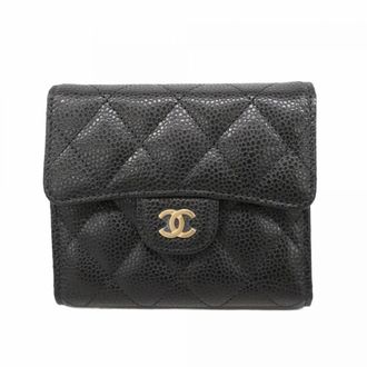 Chanel Black Grained Calfskin Wallet (Tri-Fold) (Pre-Owned)