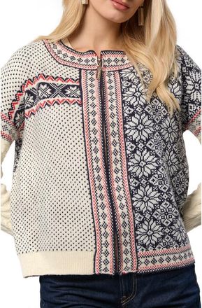 Saachi Fair Isle Mixed Zip Cardigan in Ivory at Nordstrom Rack