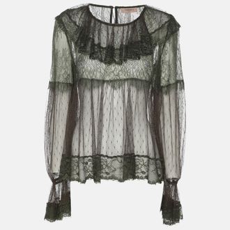 Twin-Set Twinset Green Knitted Lace Long Sleeve Tops M