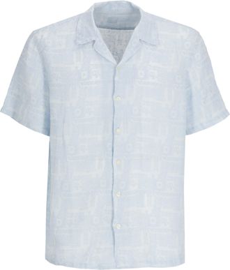 120% Lino Light Blue Geometric Linen Shirt