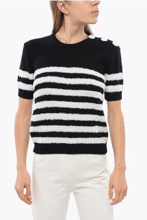 Balmain Knitted Pinstriped Top with Logoed Buttons size 34