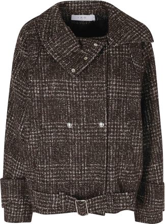 Iro Inja Moro Checkered Wool-Blend Boxy Bomber Jacket