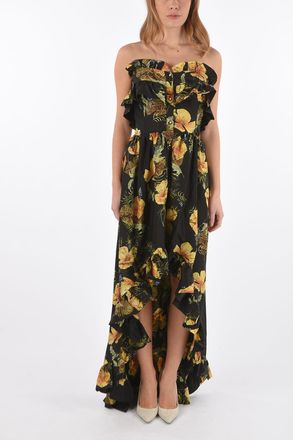 Philipp Plein COUTURE Silk Asymmetric Maxi Dress APPEAL floral print strapless Philipp Plein