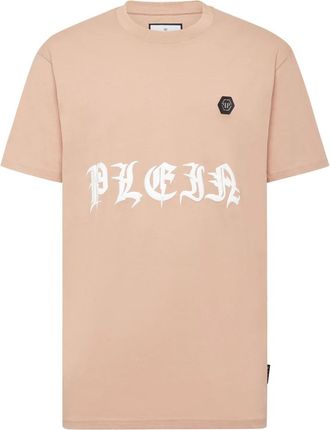 Philipp Plein T-Shirt Ronde Hals Gothic Plein Print - Heren - T-shirts - Beige - 2XL - Katoen - Tops