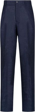 Dolce & Gabbana Broeken, Heren, Blauw, L, Linnen, Linnen Broek met Wijde Pijpen