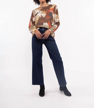 M Made in Italy Abstract Long Sleeve Knit Top In Anthracite