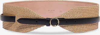 Alaia Breiter doppelter G&uuml;rtel aus Bast und Leder - 60 mm