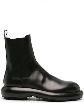 Jil Sander Zwarte Leren Enkellaarzen - Heren - Chelseaboots - Zwart - 42 EU - Leer - Schoenen
