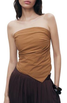Mango Asymmetric Strapless Top in Brown at Nordstrom Rack, Size Small
