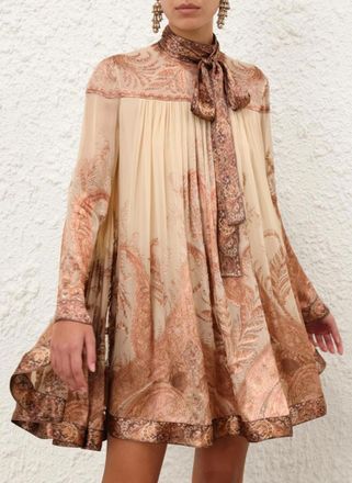 Zimmermann Hypnotic Batwing Mini Dress In Cream Paisley