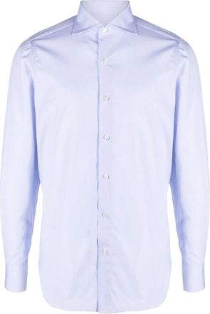 Finamore Heldere Blauwe Katoenen Overhemd Klassieke Kraag - Heren - Zakelijke Overhemden - Blauw - 4XL - Katoen - Overhemden