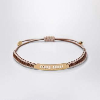 Miu Miu Bracciale marrone/beige sabbia con cordino intrecciato