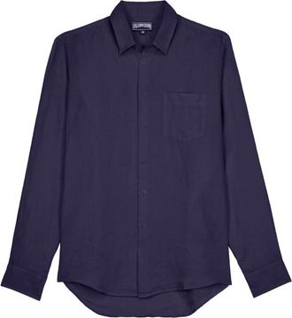 Vilebrequin Linen Shirt Solid - Heren - Casual Overhemden - Blauw - 2XL - Linnen - Overhemden